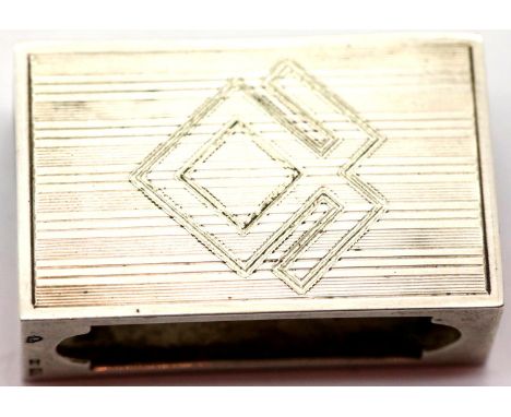 WWII 800 Silver Hallmarked Match Box Holder Engraved SS &amp; The Logo of the 7th SS Panzer Division Prinz Eugen. P&amp;P Gro
