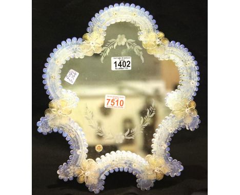 Murano decorative floral/etched table mirror, H: 38 cm. P&amp;P Group 3 (£25+VAT for the first lot and £5+VAT for subsequent 