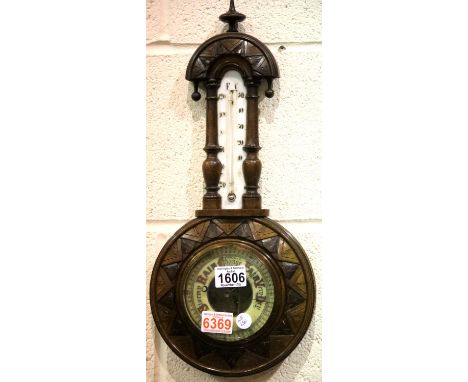 Mahogany aneroid barometer and thermometer. P&amp;P Group 3 (£25+VAT for the first lot and £5+VAT for subsequent lots) 