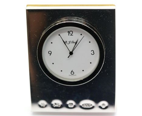 Boxed Carrs of Sheffield hallmarked silver Millenium clock.  P&amp;P Group 2 (£18+VAT for the first lot and £3+VAT for subseq