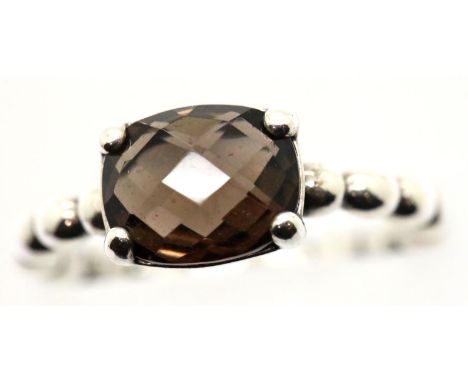 Genuine Pandora sterling silver faceted smoky quartz solitaire ring. P&amp;P Group 1 (£14+VAT for the first lot and £1+VAT fo