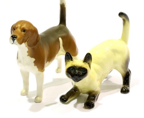 Beswick siamese cat and Beswick Wendover Champion Billy Beagle. P&amp;P Group 2 (£18+VAT for the first lot and £3+VAT for sub