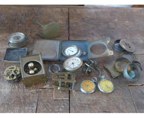 A qauntity of clock movements and parts, including two open face pocket watches, (qty) 