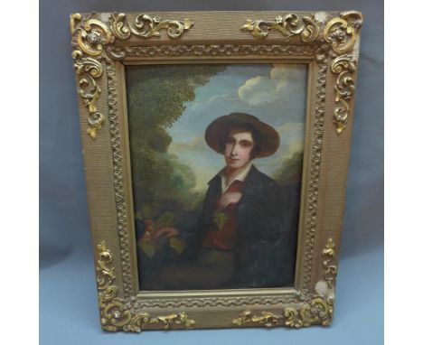 A 19th century oil on panel, depicting a man eating fruit, set in gilt frame, 35 x 25cm 