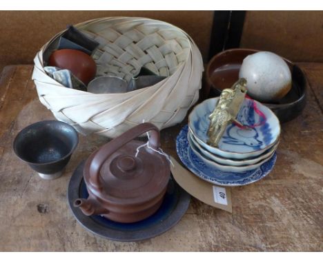 A collection of Chinese sundry items and studio pottery to include a Yixing teapot, character marks to base, some pieces sign