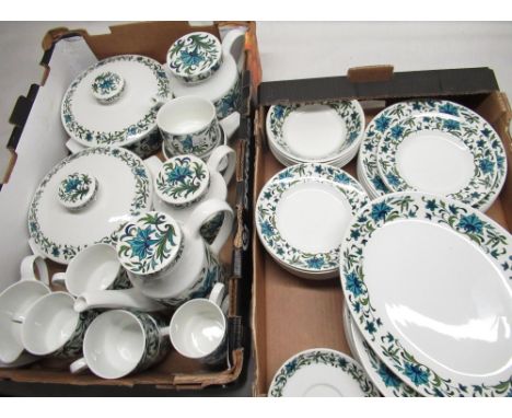 Comprehensive late 1960's/early 1970's midwinter Spanish Garden dinner, tea and dessert service complete with pair of lidded 