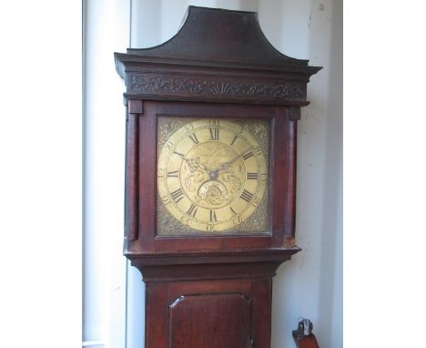 Daniel Dalton, Church Lanford, late c18th 30-hour oak longcase clock. With shaped caddy top blind fretwork frieze, square gla