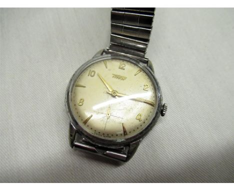 1950's Tissot hand wound wristwatch, chrome plated case on later everflex strap, snap on stainless steel case back stamped an