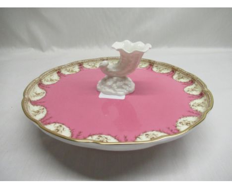 Early C20th Royal Worcester comport, overall pink ground sepia coloured indented panels with crimped edge highlighted in gilt