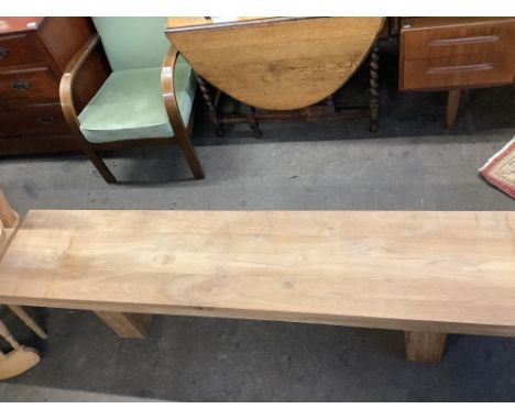 Contemporary Eastern hardwood bench with plain plank top on rectangular hollow legs L200cm W40cm H46cm 