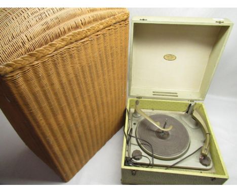 Fidelity record cased record player model H.F.II serial no. 4545, Lloyd Loom style laundry basket (2) 