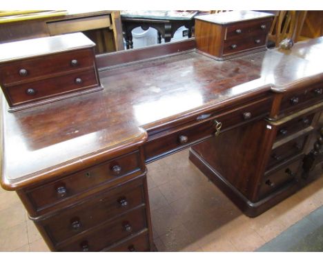 Victorian mahogany twin pedestal desk (formally a dressing table) with four trinket drawers with central frieze drawer W133cm