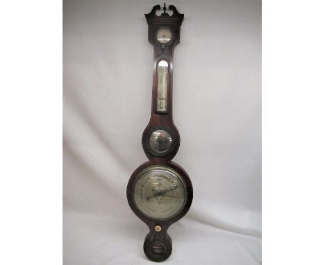 Cappeli, Coventry, C19th mahogany cased barometer, swan necked pediment with box wood and ebony stringing. Dry and damp indic