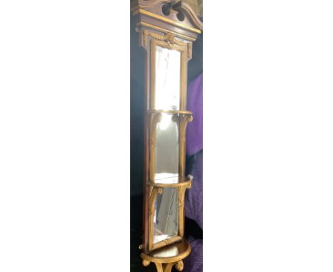 Georgian Style Hall Mirror with Swan Neck Pediment,Pineapple Finial,Bevel Edged Mirror,Enclosed with open shelves 153cm High 