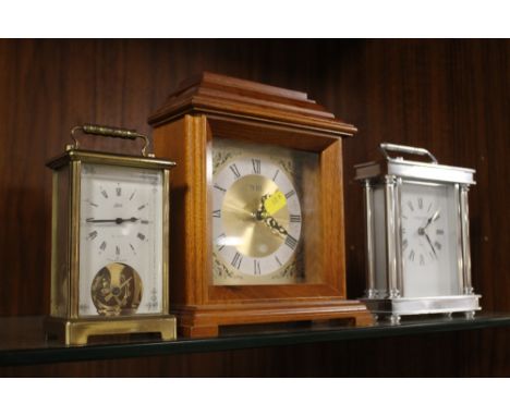 A MODERN BRASS FRAMED CARRIAGE CLOCK & TWO OTHER CLOCKS (3)