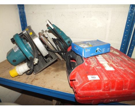 A MAKITA CIRCULAR SWA, CASED HILTI DRILL, ELECTRIC SANDER & AIR DRILL