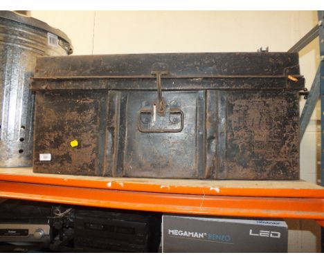 A BLACK METAL TRUNK