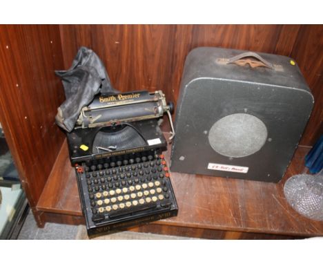 A VINTAGE SMITH PREMIER TYPEWRITER TOGETHER WITH A B & H SPEAKER