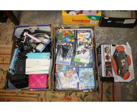 TWO TRAYS OF ASSORTED GAMES CONSOLE ACCESSORIES, GAMES ETC. 