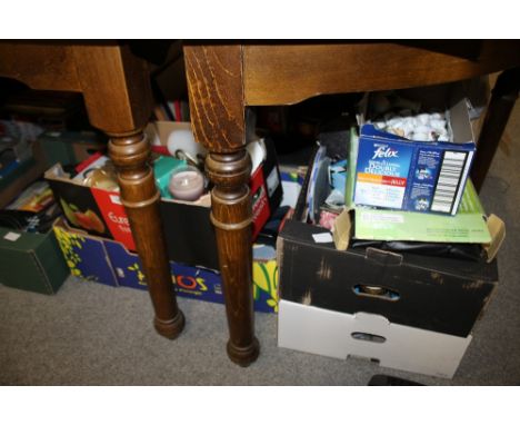FOUR TRAYS OF ASSORTED SUNDRIES TO INCLUDE CANDLES, MINIATURE CERAMIC BELLS ETC. 