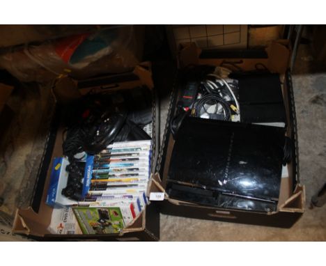 A SLIMLINE PS2 CONSOLE AND ACCESSORIES, GAMES ETC. TOGETHER WITH A PS3 CONSOLE  
