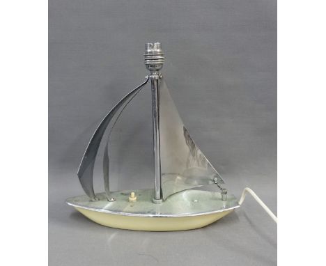 Vintage chromed metal Sailing boat lamp, with enamel painted hull, size excluding fitting 30 x 30cm 