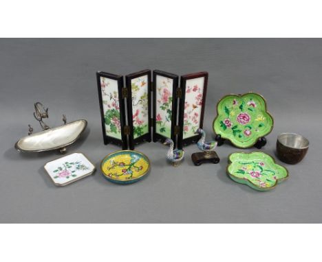 Mixed lot to include cloisonne and enamel trinket dishes, miniature screen etc (a lot) 