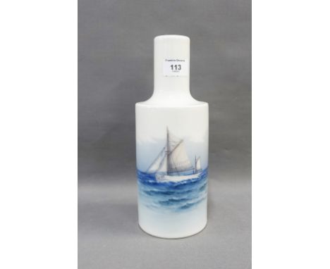 Royal Copenhagen porcelain table lamp base with a Sailing boat pattern and white ground, printed backstamps, not wired, 27cm 