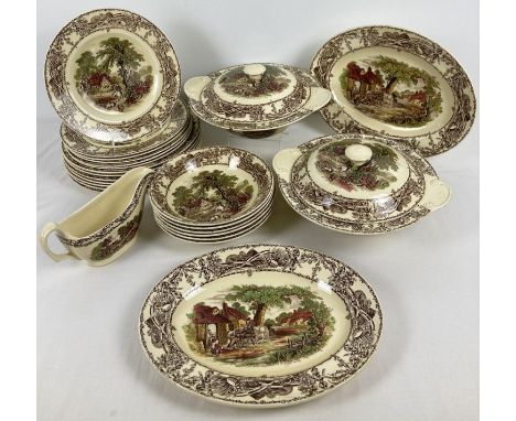 A collection of AJ Wilkinson Royal Staffordshire dinner ware in 'Rural Scenes' pattern. Comprising: 7 x 10" dinner plates, 6 