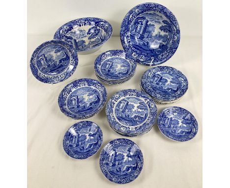 A collection of Copeland Spode "Italian" pattern tableware with 2 styles of back stamp. Comprising: 2 serving bowls (chip to 