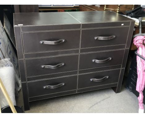 A leather covered three drawer chest, approx 120 x 96 x 51cm, together with a matching console table approx 122 x 76 x 61cm