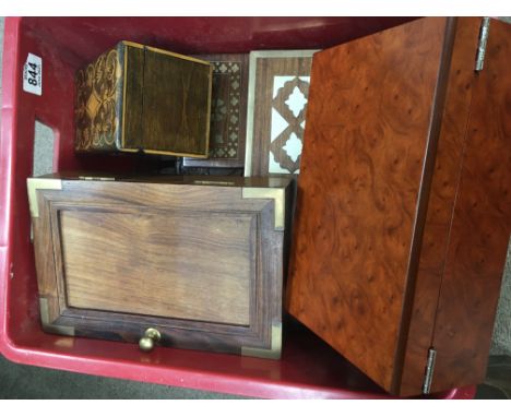 A collection of boxes including 20th century tea caddy brass inlaid boxes (a lot)