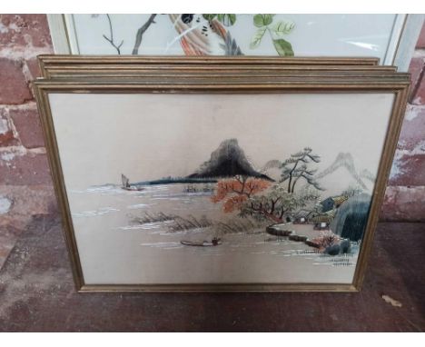 COLLECTION OF 5 ORIENTAL SILK WORKS OF ART