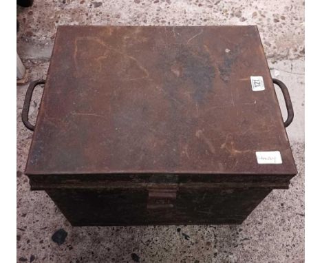 BLACK METAL DOCUMENT BOX WITH MISC HAND TOOLS