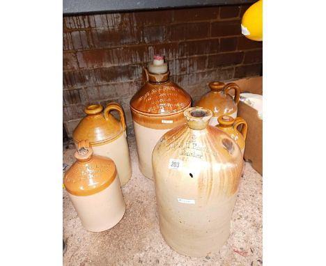 QTY OF STONEWARE FLAGON'S ONE MARKED W &amp; R BASTARD EXETER