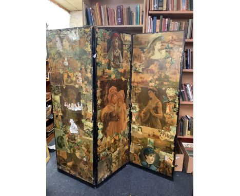 3 FOLD SCREEN DECORATED WITH VARIOUS PORTRAIT FIGURES