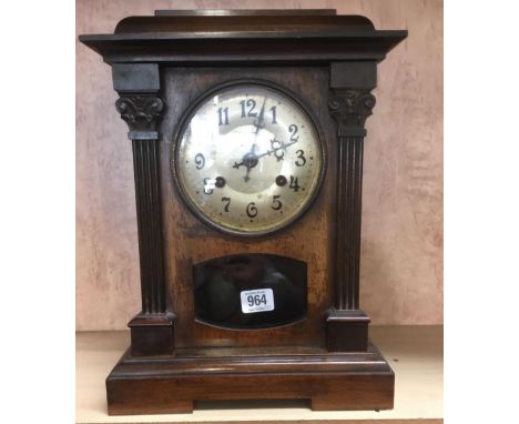 ORNATE WOOD FRAME MANTEL CLOCK WITH PENDANT SHOWING
