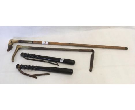 2 WOODEN TRUNCHEON'S / SWORD WALKING STICK &amp; RIDING CROP