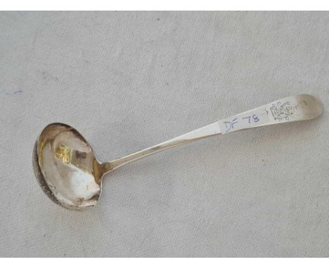 SILVER PLAIN LADLE WITH CREST, DUBLIN 1802, 45g