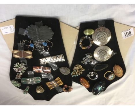 2 PADS OF ART DECO BUCKLES &amp; COSTUME BROOCHES