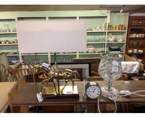 HORSE TABLE LAMP, GLASS TABLE LAMP &amp; DARCY MARSH BIRMINGHAM TABLE CLOCK