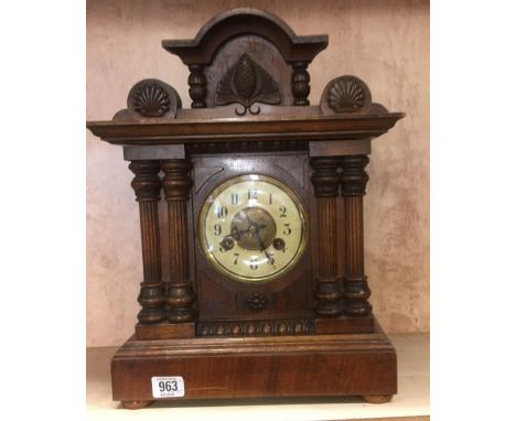 ORNATE WOOD CASED MANTEL CLOCK