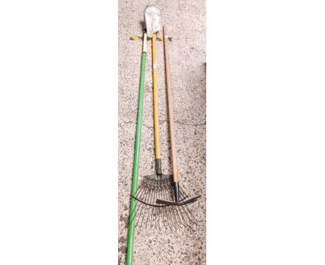 LONG HANDLED RAKE, EXTENDING APPLE PICKER &amp; A COMBINATION TOOL