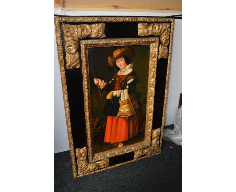 An oleograph - "St. Margaret as a Shepherdess" after Francisco de Zurbaran, in ornate gilt and ebonised frame.