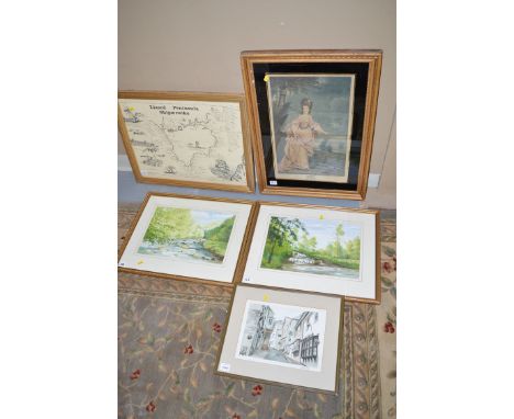 A pair of watercolours - River landscapes, by George Skelton, signed and dated '92; together with a watercolour - Street scen