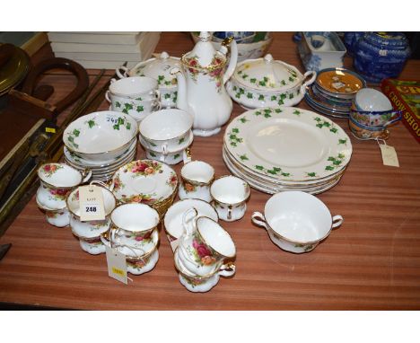 A Royal Albert "Old Country Roses" part coffee service; a Colclough part dinner and tea service with 'Ivy' pattern decoration