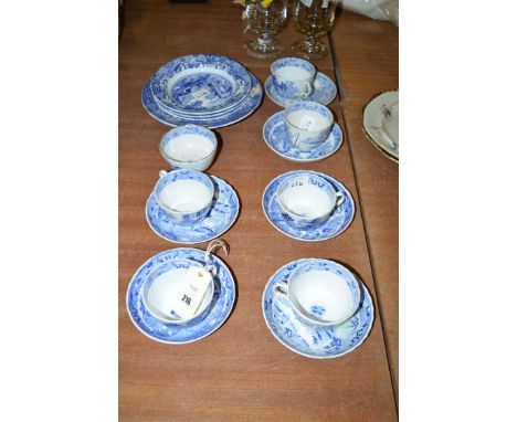 An antique blue and white 'Willow' pattern transfer decorated part tea set; Spode 'Italian' pattern bowls; etc.