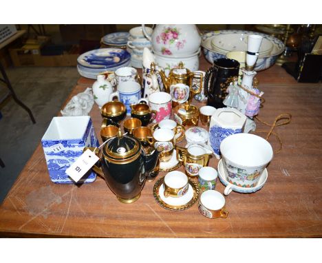 A Carlton 1930's part coffee set in black and gold (one cup missing); together with other tea and coffee ware; and decorative