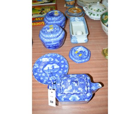 Maling ware: to include a pair of biscuit barrels and covers; a teapot; a commemorative plate; etc.  (7)