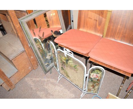 A Victorian painted mirror with birds in a pond; together with a painted mirror firescreen.  (2)